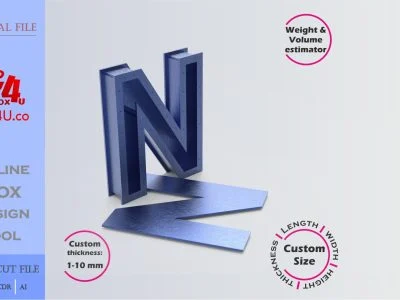 Make Letter N Box | blue acrylic | Online design for letter box | custom size laser cut file DXF, AI, CDR | Box4U