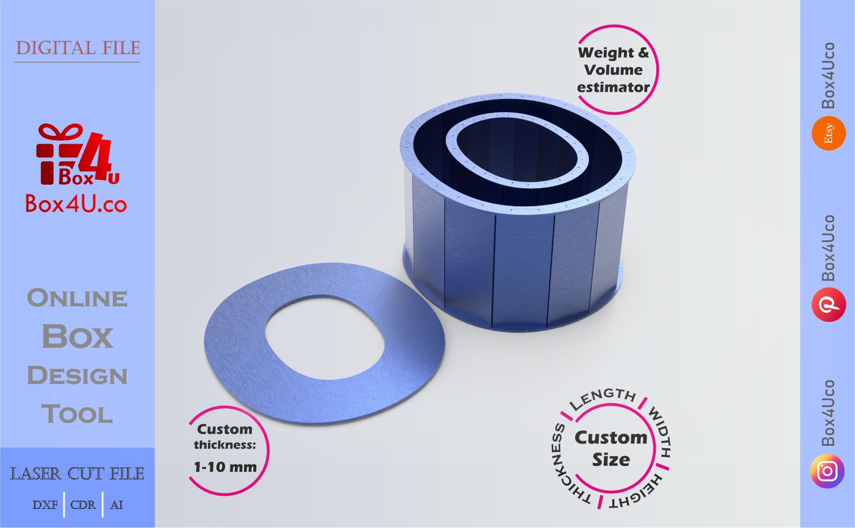 Make Letter O Box | blue acrylic | Online design for letter box | custom size laser cut file DXF, AI, CDR | Box4U