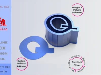 Make Letter Q Box | blue acrylic | Online design for letter box | custom size laser cut file DXF, AI, CDR | Box4U