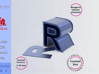 Make Letter R Box | blue acrylic | Online design for letter box | custom size laser cut file DXF, AI, CDR | Box4U
