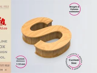 Online Design Letter S Box | wooden | App tool for letter boxes | custom size laser cut file DXF, AI, CDR | Box4U