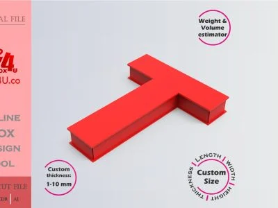 Make Letter T Box | red acrylic | Online app tool for letter boxes | custom size laser cut file DXF, AI, CDR | Box4U