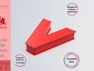Make Letter V Box | red acrylic | Online app tool for letter boxes | custom size laser cut file DXF, AI, CDR | Box4U