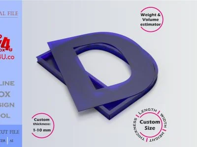 Make Letter D Box | blue acrylic | Online design for letter box | custom size laser cut file DXF, AI, CDR | Box4U