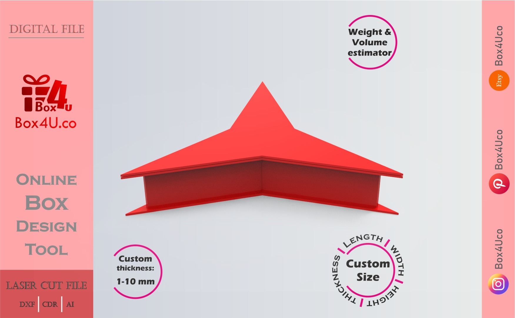 Make Three-pointed Star Box | red acrylic | Online app tool for letter boxes | custom size laser cut file DXF, AI, CDR | Box4U