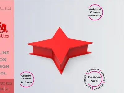 Make Four-pointed Star Box | red acrylic | Online app tool for letter boxes | custom size laser cut file DXF, AI, CDR | Box4U