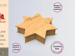 Online Design Seven-pointed star | wooden | App tool for shape boxes | custom size laser cut file DXF, AI, CDR | Box4U