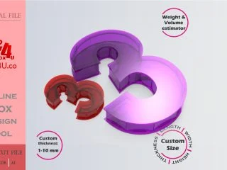 Make number 3 Box | red purple acrylic | Online app tool for number shaped boxes | custom size laser cut file DXF, AI, CDR | Box4U