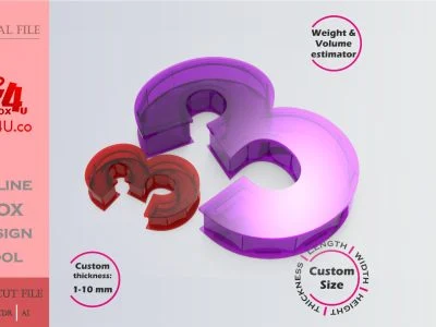 Make number 3 Box | red purple acrylic | Online app tool for number shaped boxes | custom size laser cut file DXF, AI, CDR | Box4U