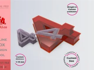 Make number 4 Box | red acrylic | Online app tool for number shaped boxes | custom size laser cut file DXF, AI, CDR | Box4U