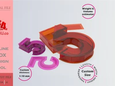 Make number 5 Box | red acrylic | Online app tool for number shaped boxes | custom size laser cut file DXF, AI, CDR | Box4U