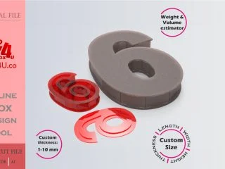 Make number 6 Box | red acrylic | Online app tool for number shaped boxes | custom size laser cut file DXF, AI, CDR | Box4U