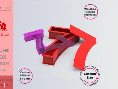 Make number 7 Box | red purple acrylic | Online app tool for number shaped boxes | custom size laser cut file DXF, AI, CDR | Box4U