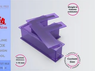 Make Letter F Box | purple acrylic | Online design for letter box | custom size laser cut file DXF, AI, CDR | Box4U