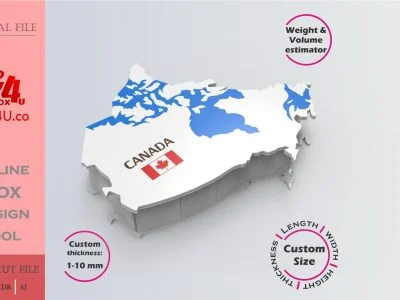 Make Canada map box | blue acrylic | Online design for map shaped box | custom size laser cut file DXF, AI, CDR | Box4U