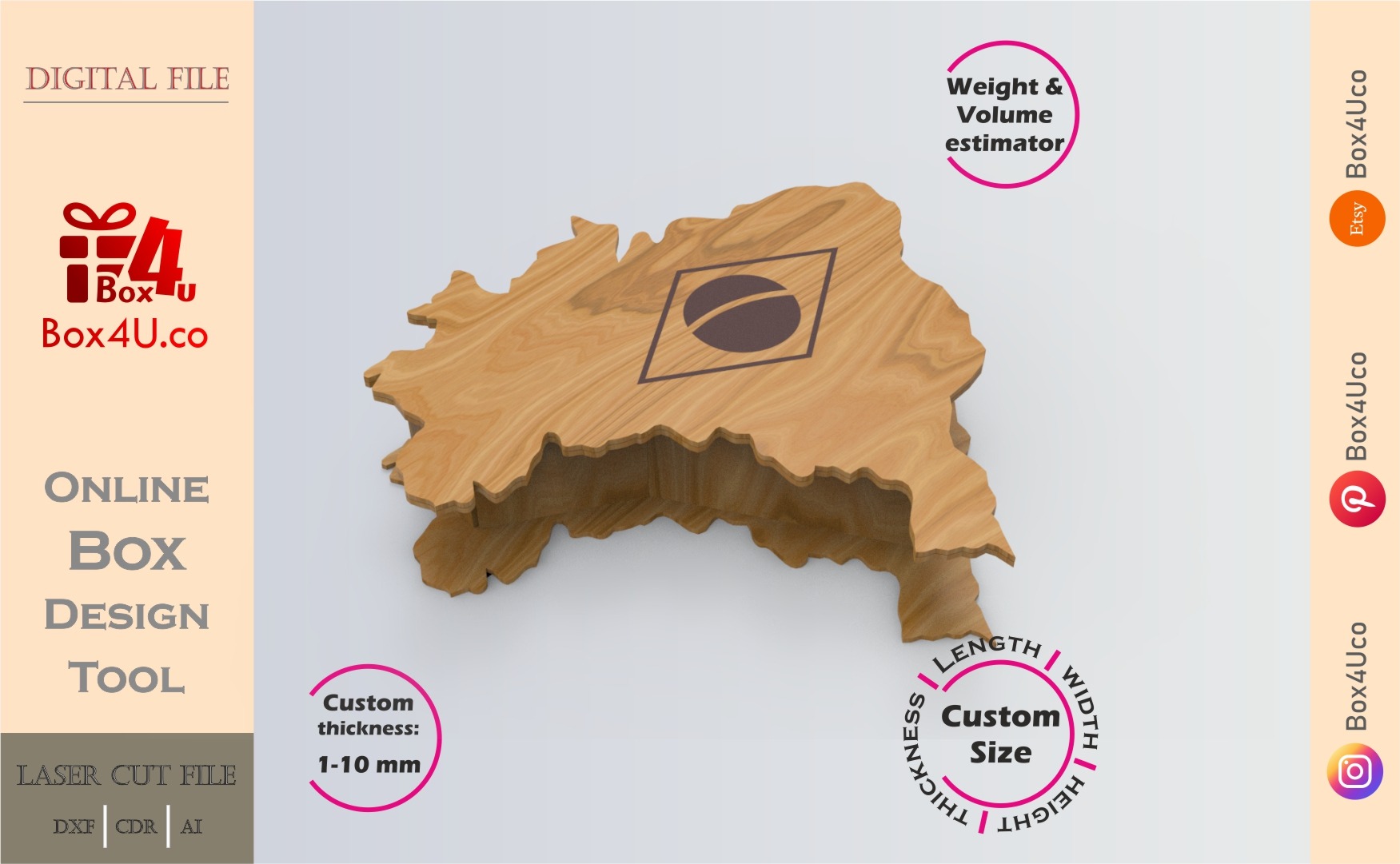 Online Design Brazil map shaped Box | software tool for map shaped boxes | custom size laser cut file DXF, AI, CDR | Box4U