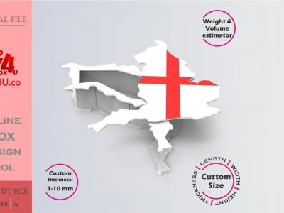 Online Design England map shaped Box | software tool for map shaped boxes | custom size laser cut file DXF, AI, CDR | Box4U