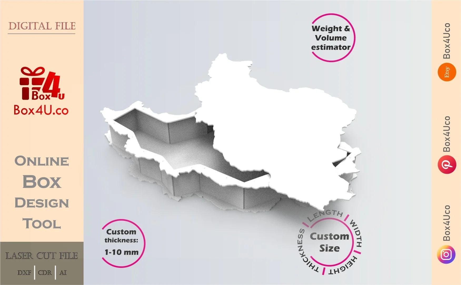 Online Design Iran map shaped Box | software tool for map shaped boxes | custom size laser cut file DXF, AI, CDR | Box4U