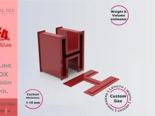 Make Letter H Box | red acrylic | Online app tool for letter boxes | custom size laser cut file DXF, AI, CDR | Box4U
