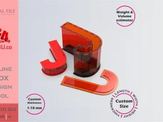 Make Letter J Box | red acrylic | Online app tool for letter boxes | custom size laser cut file DXF, AI, CDR | Box4U