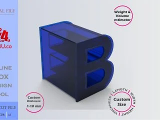 Make Letter B Box | blue acrylic | Online design for letter box | custom size laser cut file DXF, AI, CDR | Box4U