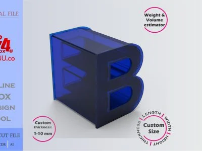 Make Letter B Box | blue acrylic | Online design for letter box | custom size laser cut file DXF, AI, CDR | Box4U