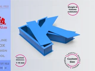 Make Letter K Box | blue acrylic | Online design for letter box | custom size laser cut file DXF, AI, CDR | Box4U