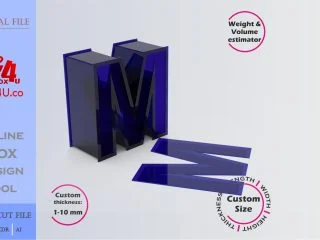 Make Letter M Box | blue acrylic | Online design for letter box | custom size laser cut file DXF, AI, CDR | Box4U