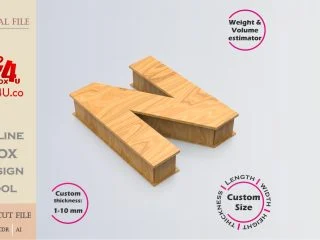 Online Design Letter N Box | wooden | App tool for letter boxes | custom size laser cut file DXF, AI, CDR | Box4U