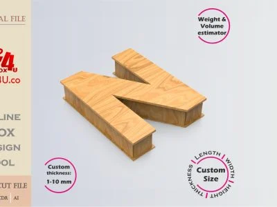 Online Design Letter N Box | wooden | App tool for letter boxes | custom size laser cut file DXF, AI, CDR | Box4U