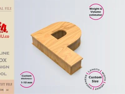 Online Design Letter P Box | wooden | App tool for letter boxes | custom size laser cut file DXF, AI, CDR | Box4U