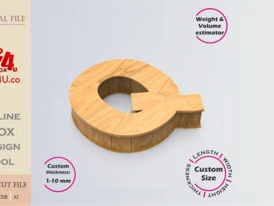 Online Design Letter Q Box | wooden | App tool for letter boxes | custom size laser cut file DXF, AI, CDR | Box4U