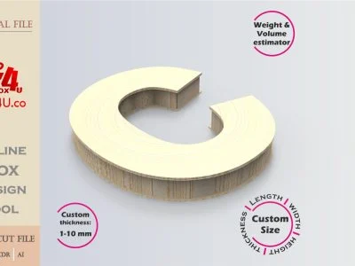 Online Design Letter C Box | wooden | App tool for letter boxes | custom size laser cut file DXF, AI, CDR | Box4U