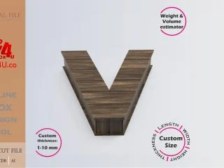 Online Design Letter V Box | walnut | software tool for letter boxes | custom size laser cut file DXF, AI, CDR | Box4U