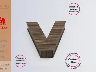 Online Design Letter V Box | walnut | software tool for letter boxes | custom size laser cut file DXF, AI, CDR | Box4U