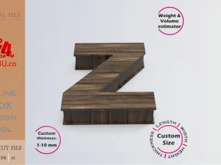 Online Design Letter Z Box | walnut | software tool for letter boxes | custom size laser cut file DXF, AI, CDR | Box4U