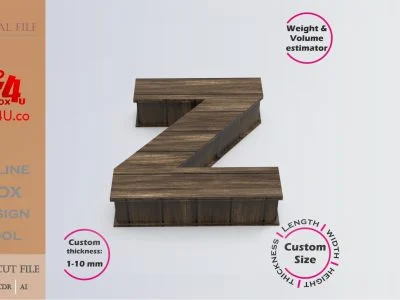 Online Design Letter Z Box | walnut | software tool for letter boxes | custom size laser cut file DXF, AI, CDR | Box4U
