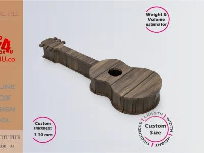 Online Design Classical Guitar Box | walnut | software tool for shape boxes | custom size laser cut file DXF, AI, CDR | Box4U