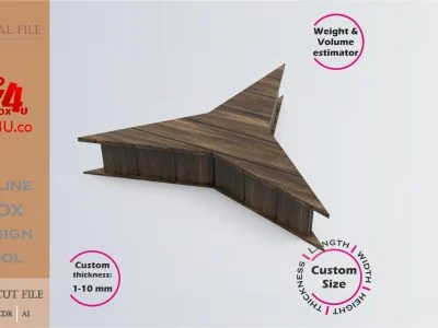 Online Design Three-Pointed Star Box | walnut | software tool for shape boxes | custom size laser cut file DXF, AI, CDR | Box4U