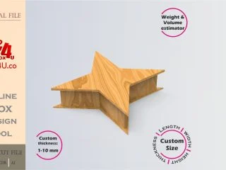 Online Design four-pointed star | wooden | App tool for shape boxes | custom size laser cut file DXF, AI, CDR | Box4U