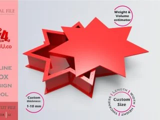Make Seven-pointed Star Box | red acrylic | Online app tool for letter boxes | custom size laser cut file DXF, AI, CDR | Box4U