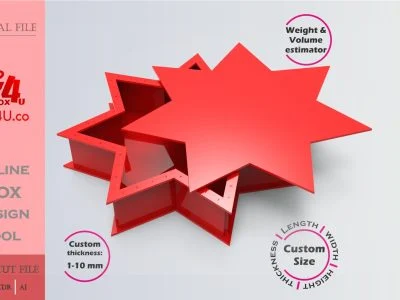 Make Seven-pointed Star Box | red acrylic | Online app tool for letter boxes | custom size laser cut file DXF, AI, CDR | Box4U
