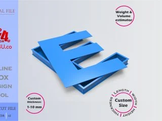 Make Letter E Box | blue acrylic | Online design for letter box | custom size laser cut file DXF, AI, CDR | Box4U