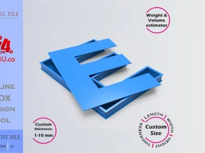 Make Letter E Box | blue acrylic | Online design for letter box | custom size laser cut file DXF, AI, CDR | Box4U