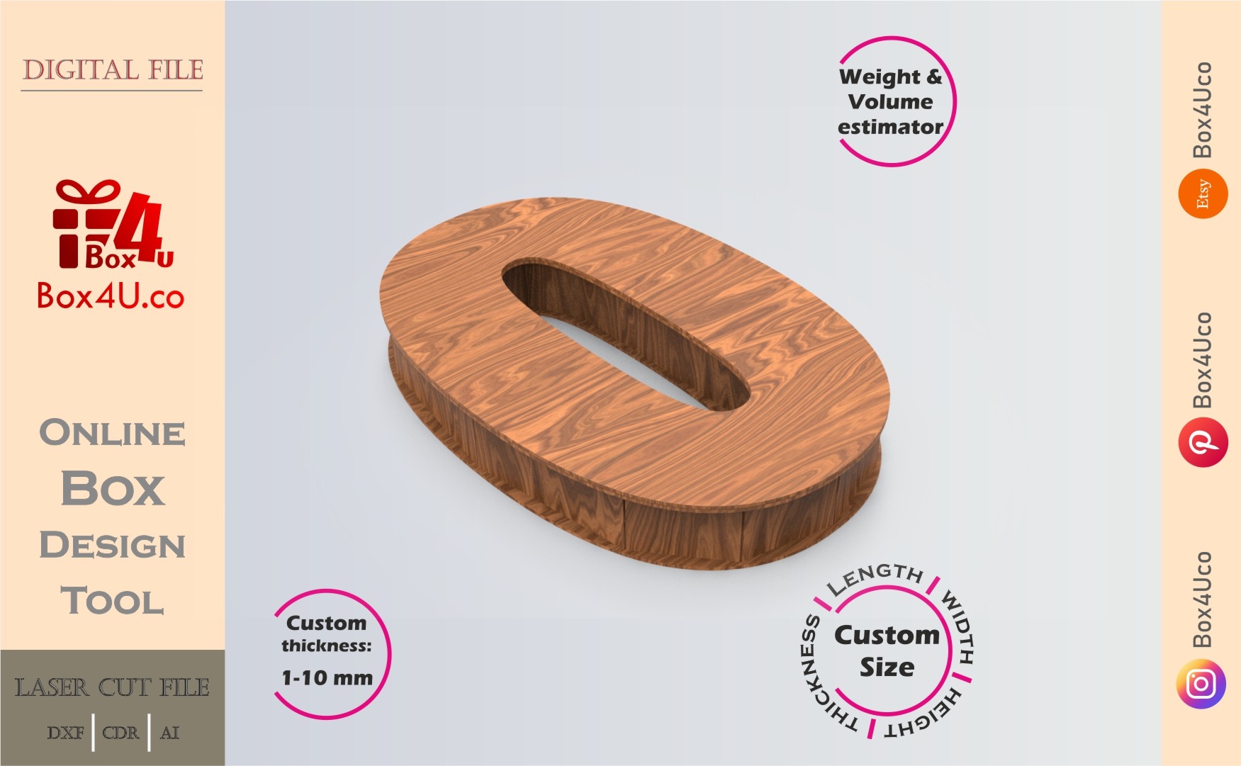 Online Design Number zero Box | wooden | App tool for number shape boxes | custom size laser cut file DXF, AI, CDR | Box4U