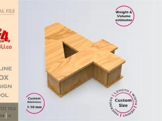 Online Design Number four 4 Box | wooden | App tool for number shape boxes | custom size laser cut file DXF, AI, CDR | Box4U