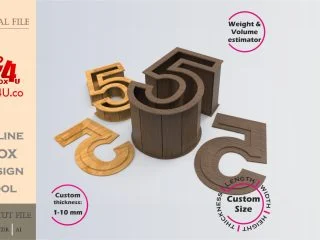 Online Design Number five 5 Box | wooden | App tool for number shape boxes | custom size laser cut file DXF, AI, CDR | Box4U