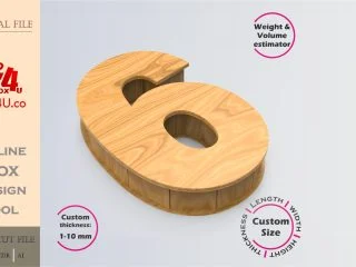 Online Design Number six 6 Box | wooden | App tool for number shape boxes | custom size laser cut file DXF, AI, CDR | Box4U