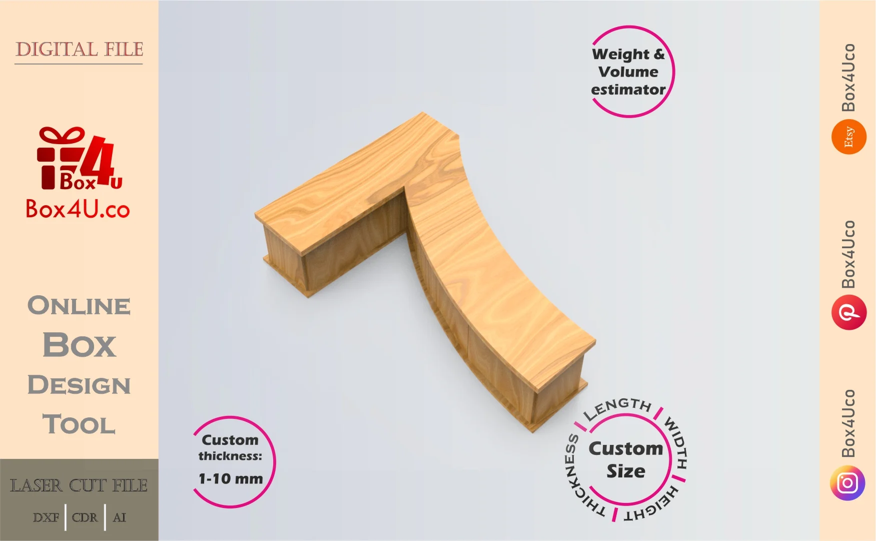 Online Design Number seven 7 Box | wooden | App tool for number shape boxes | custom size laser cut file DXF, AI, CDR | Box4U