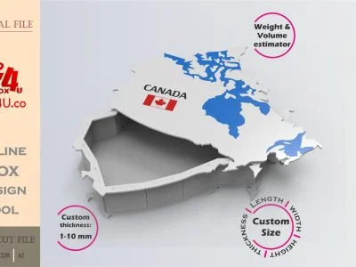 Make Canada map box | white acrylic | Online design for map shaped box | custom size laser cut file DXF, AI, CDR | Box4U